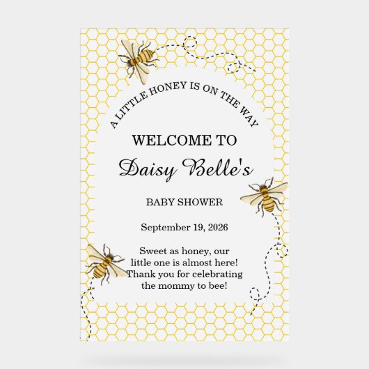 A little Honey Is On The Way Baby Shower Acrylschild (Vorderseite)