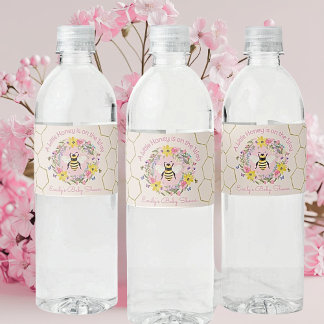 A Little Honey Is On the Way Pink Baby Shower Wasserflaschenetikett