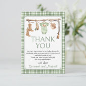 A Little Hunter Is On The Way Baby Shower Dankeskarte (Stehend Vorderseite)