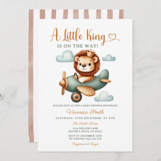A little King is on the way Cute Lion Baby Shower Einladung (Vorne/Hinten)
