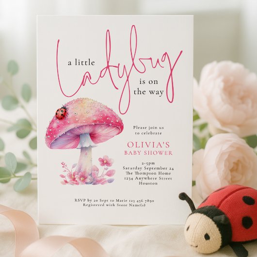 A Little Lady Bug Toadstool Baby Shower Einladung