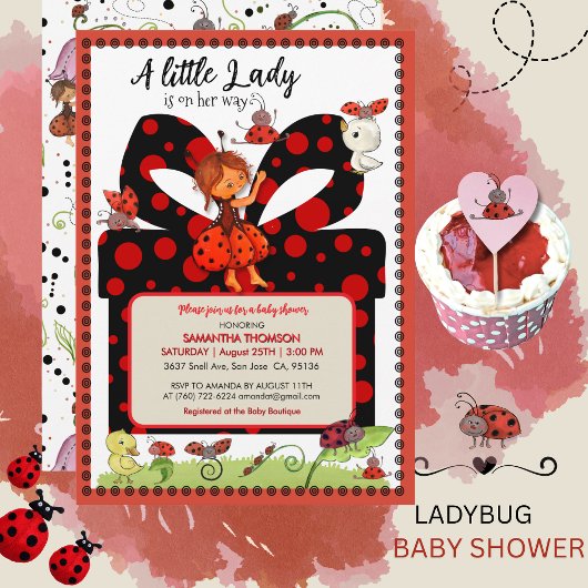 A Little Lady is on Her Way Polka Dot Invitation Einladung