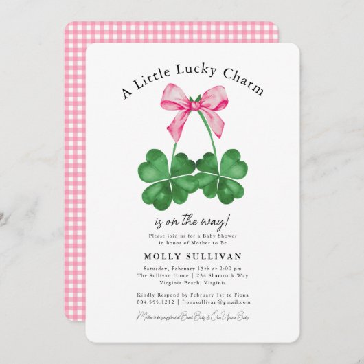 A Little Lucky Charm Shamrock Coquette Bow Einladung (Vorne/Hinten)