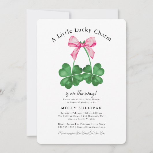A Little Lucky Charm Shamrock Coquette Bow  Einladung (Vorderseite)