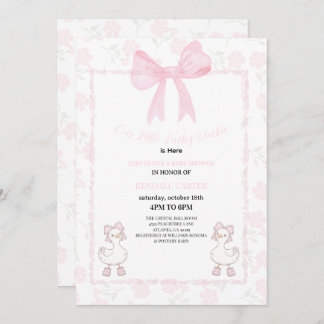 A Little Lucky Duckie Pink Bow Floral Baby Shower Einladung