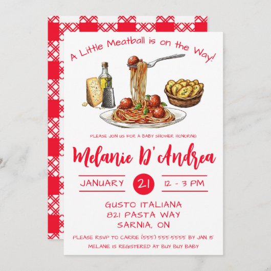 A Little Meatball is on the Way! Baby Shower Einladung (Vorne/Hinten)