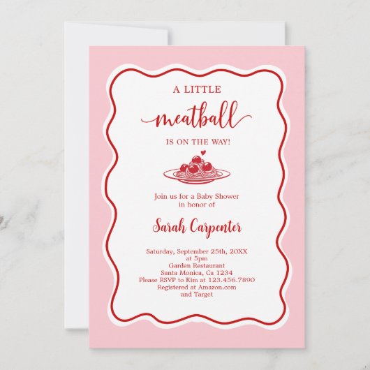 A Little Meatball Is On the Way Baby Shower Girl Einladung (Vorderseite)