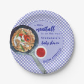 A Little Meatball Is On The Way Blue Baby Shower Pappteller (Vorderseite)