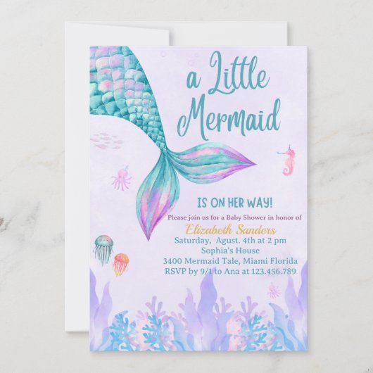 a Little Mermaid is on her way Girl Baby Shower Einladung (Vorderseite)