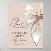 A Little Pearl Beige Bow Baby Shower Welcome Poster (Vorne)