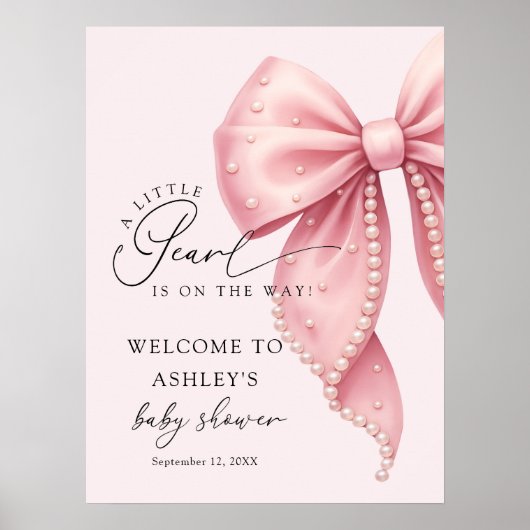 A Little Pearl Pink Bow Baby Shower Welcome Poster (Vorne)