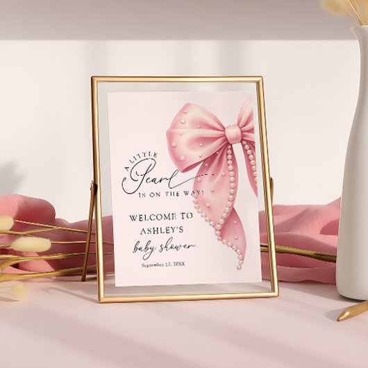 A Little Pearl Pink Bow Baby Shower Welcome Poster
