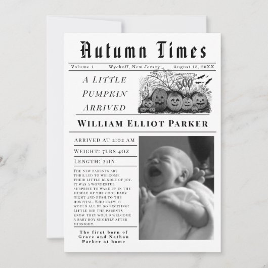 A little pumpkin arrived Birth Announcement Ankündigung (Vorderseite)