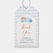 A Little Pumpkin Blue Truck Gingham Baby Shower Geschenkanhänger (Vorderseite)