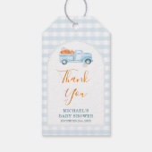 A Little Pumpkin Blue Truck Gingham Baby Shower Geschenkanhänger (Rückseite)