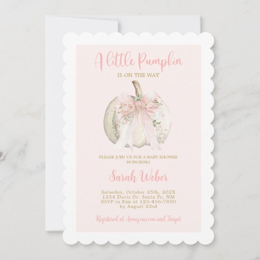 A little pumpkin gingham fall baby shower girl einladung (Vorderseite)