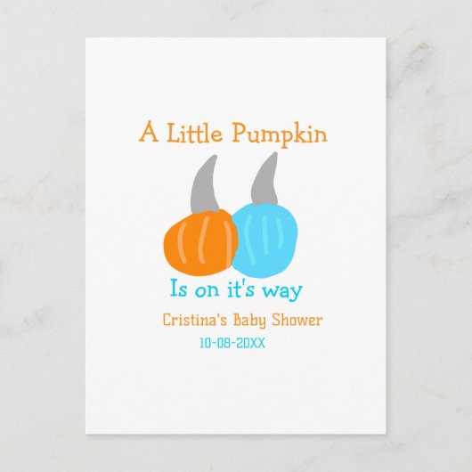 A little pumpkin is on it's way baby shower orange postkarte (Vorderseite)