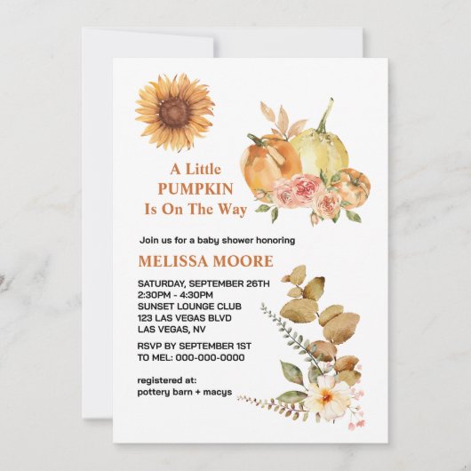 A little pumpkin is on the way baby shower einladung (Vorderseite)