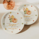 A Little Pumpkin Is On The Way! Baby Shower Pappteller<br><div class="desc">This is a fall pumpkin themed baby shower paper plate! A Little Pumpkin is on the way!

Green,  Brown,  Pumpkin Fall Leaves,  Boy Girl Unisex Gender Neutral,  orange Burgundy</div>