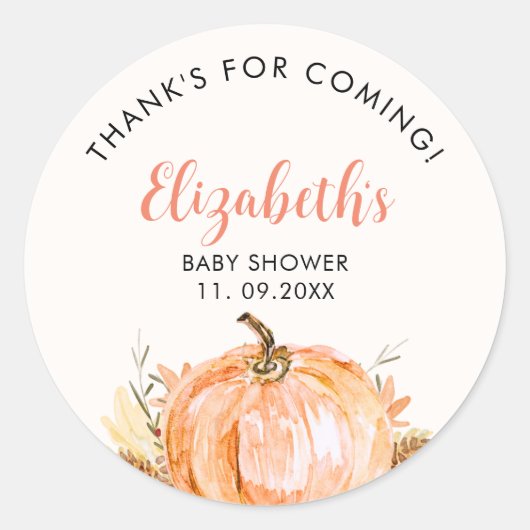 a Little Pumpkin is on the way, Baby Shower Runder Aufkleber (Vorderseite)