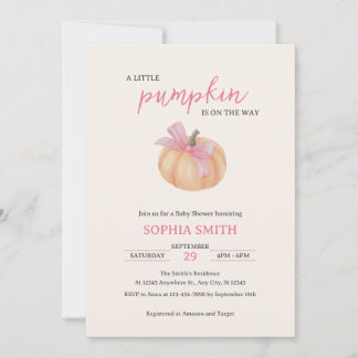 A Little Pumpkin Pink Bow Baby Shower Einladung