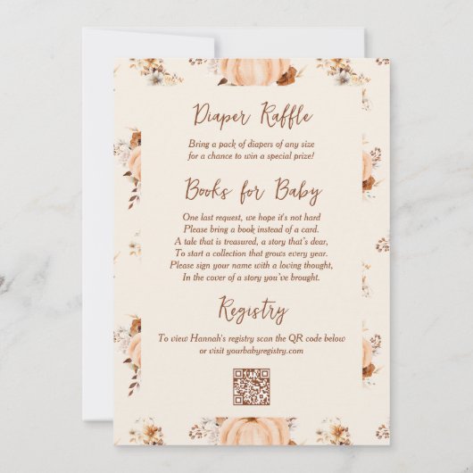 A Little Pumpkin QR Code Fall Floral Baby Shower Einladung (Rückseite)