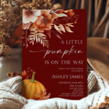 A Little Pumpkin Rusty Burgundy Floral Baby Shower
