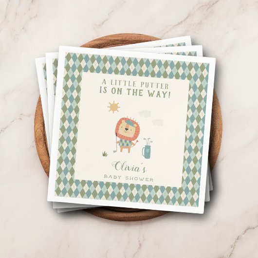 A Little Putter Golf Baby Shower Preppy Argyle   Serviette