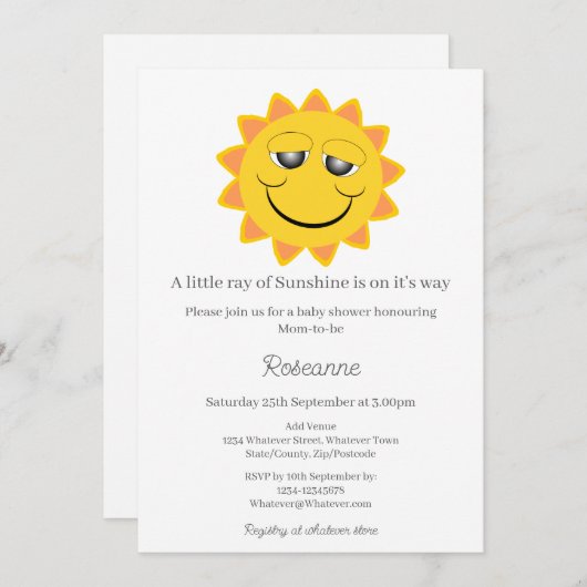 A Little Ray Of Sunshine Baby Shower Einladung (Vorne/Hinten)