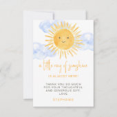A Little Ray of Sunshine Clouds Baby Shower Dankeskarte (Vorderseite)