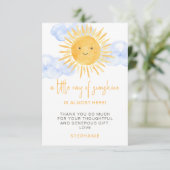 A Little Ray of Sunshine Clouds Baby Shower Dankeskarte (Stehend Vorderseite)