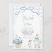 A Little Silly Goose Blue Bow Floral Baby Shower Dankeskarte (Vorderseite)