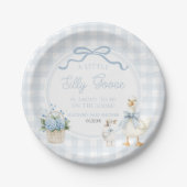 A Little Silly Goose Blue Floral Bow Baby Shower Pappteller (Vorderseite)