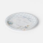 A Little Silly Goose Blue Floral Bow Baby Shower Pappteller (Schrägansicht)