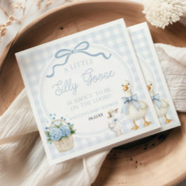 A Little Silly Goose Blue Floral Bow Baby Shower Serviette