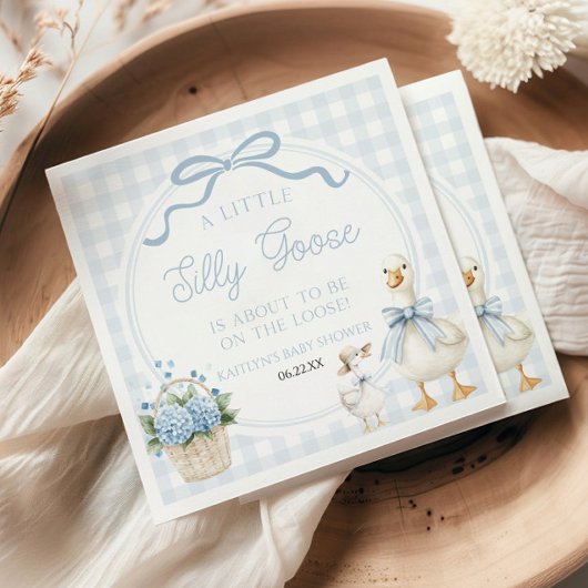 A Little Silly Goose Blue Floral Bow Baby Shower Serviette