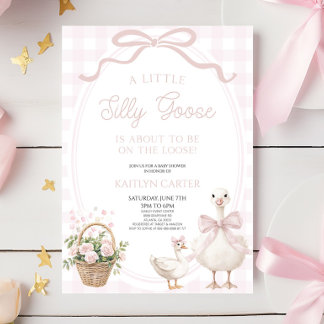 A Little Silly Goose Pink Bow Floral Baby Shower Einladung