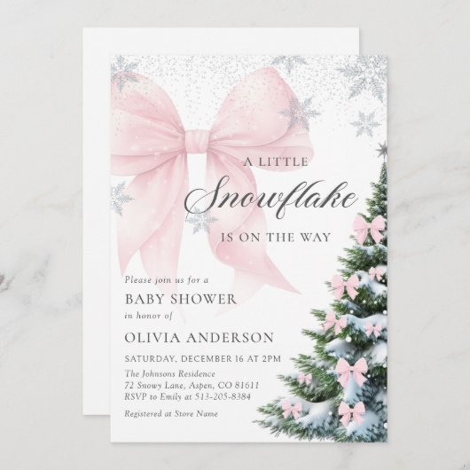A Little Snowflake is on the Way Bow Baby Shower Einladung (Vorne/Hinten)