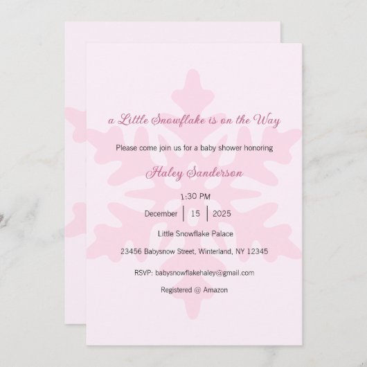 A Little Snowflake is on the Way Invitation, Baby  Einladung (Vorne/Hinten)