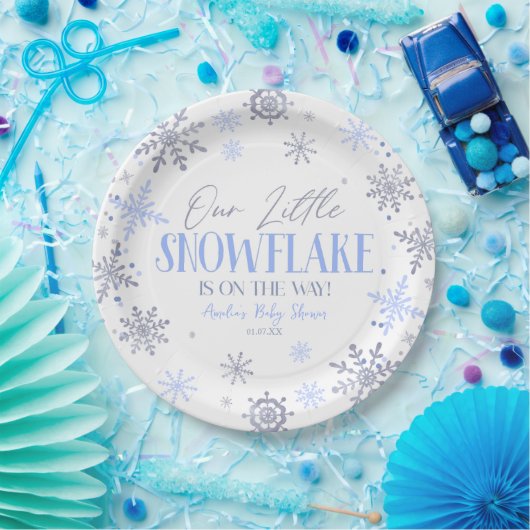A Little Snowflake Winter Blue Baby Shower Pappteller (Party)