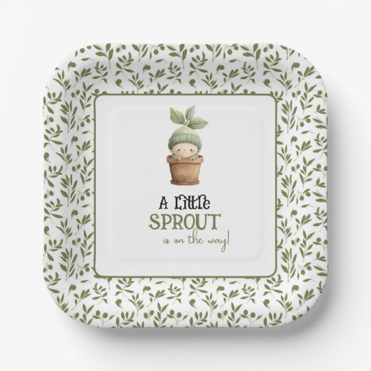 A Little Sprout on the Way Baby Shower Invitation  Pappteller (Vorderseite)