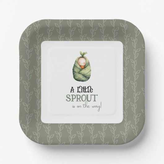 A Little Sprout on the Way Baby Shower Invitation  Pappteller (Vorderseite)