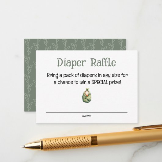 A Little Sprout on the Way Diaper Raffle Card Begleitkarte (Vorderseite/Rückseite Beispiel)