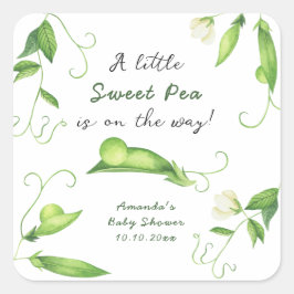 A Little Sweet Pea Is On The Way Baby Shower Quadratischer Aufkleber
