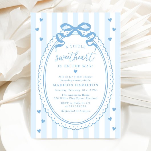 A Little Sweetheart Blue Bow Baby Shower Einladung