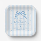 A Little Sweetheart Blue Bow Baby Shower Pappteller (Vorderseite)