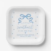 A Little Sweetheart Blue Bow Baby Shower Pappteller (Vorderseite)