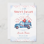 A little Sweetheart blue Truck Boy Baby Shower Einladung (Vorderseite)