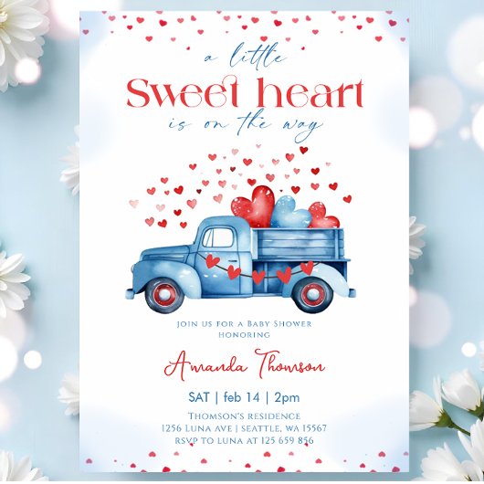 A little Sweetheart blue Truck Boy Baby Shower Einladung