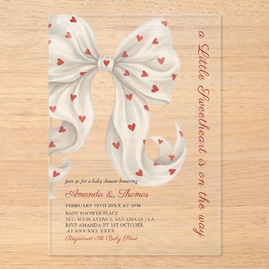 A Little sweetheart Gender Neutral Baby Shower Acryleinladungen (Vorderseite)